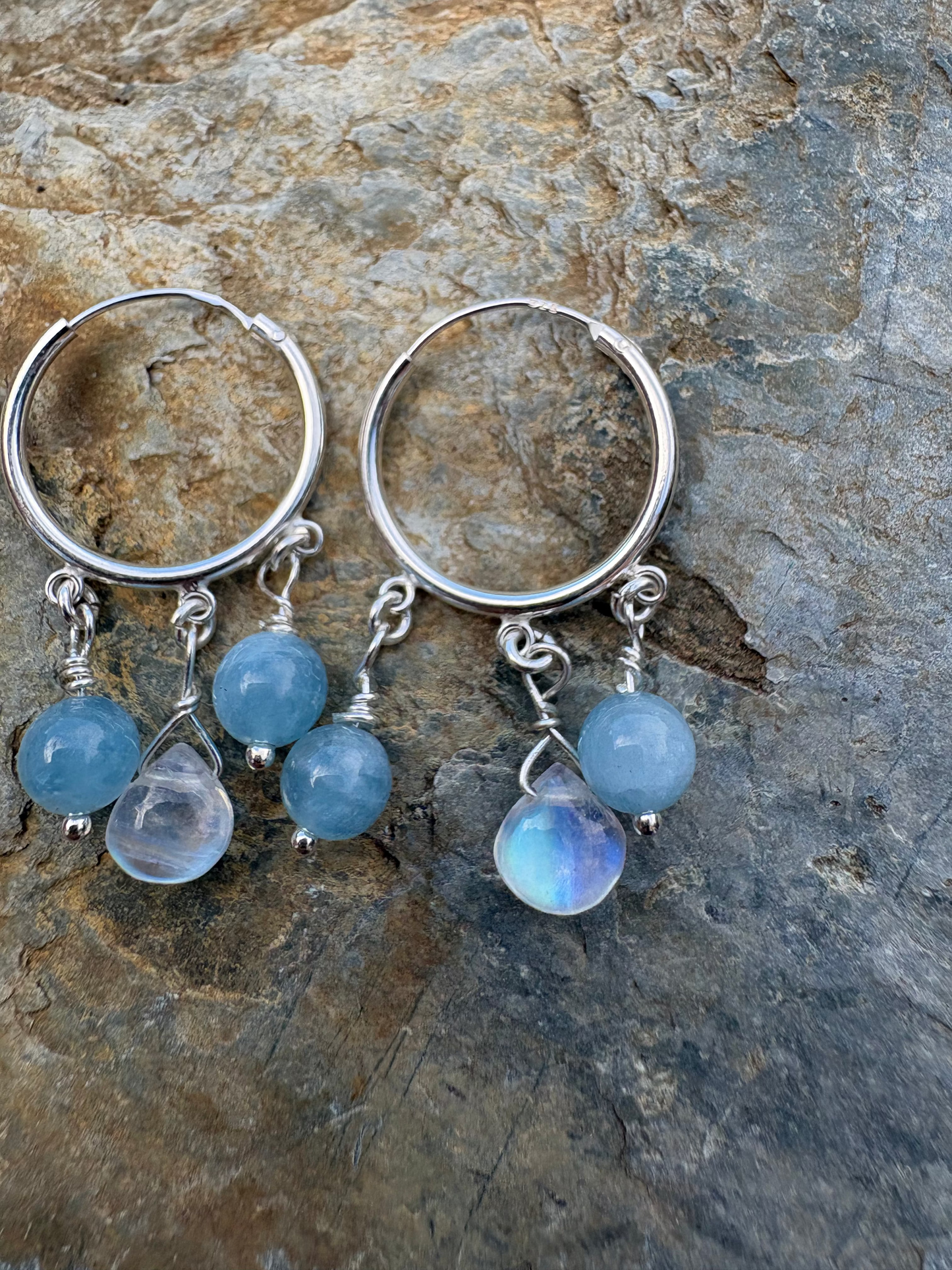 Moonstone and Aquamarine hoops