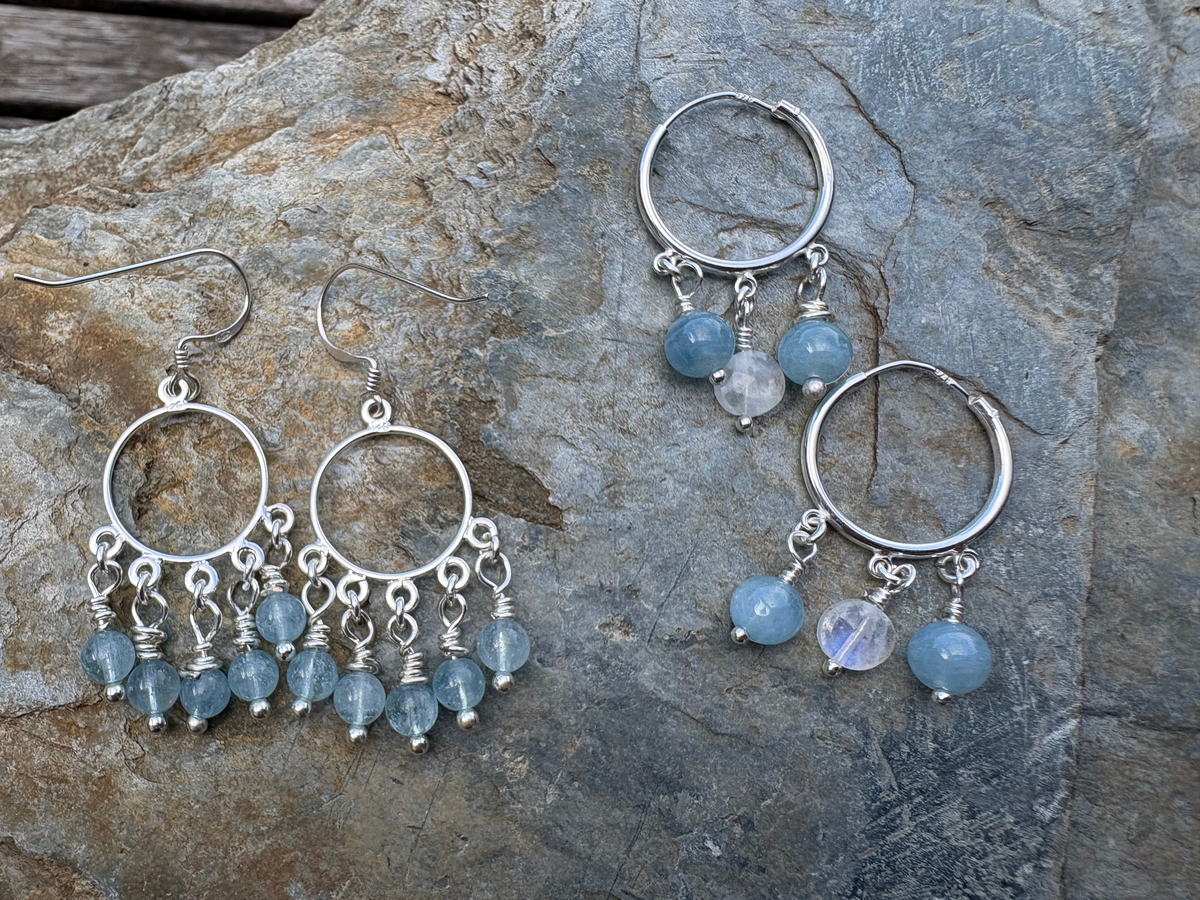 Wire wrapped Aquamarine chandellier earrings