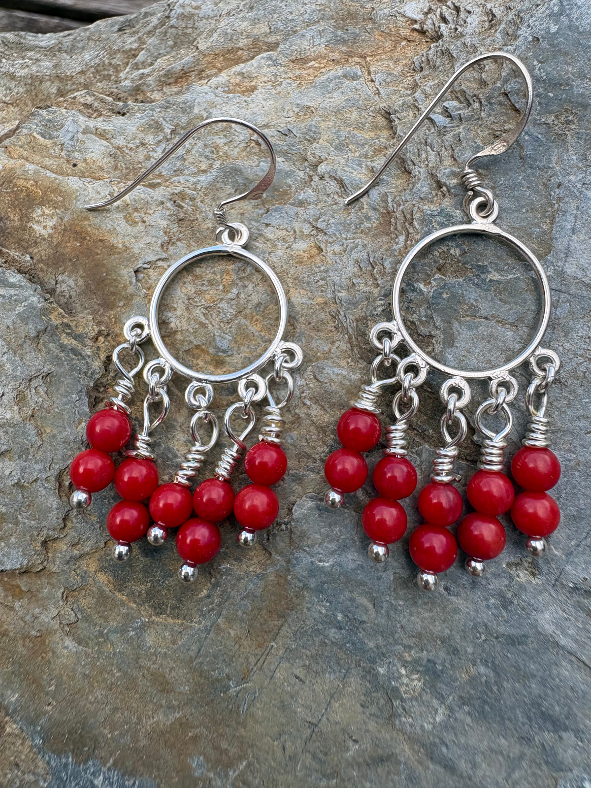 Red Bamboo Coral chandallier earrings