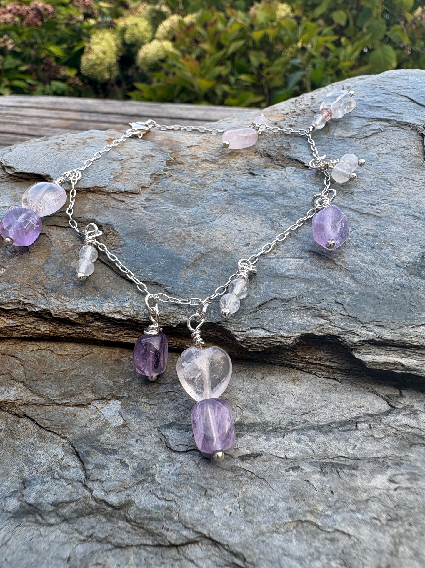 Moonstone and Strawberry quartz celestial Pendent