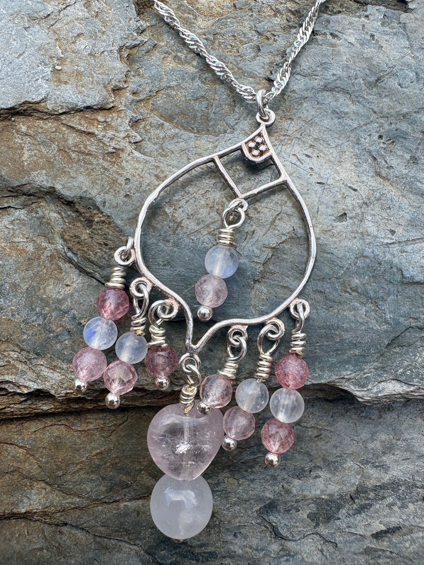 Moonstone and Strawberry quartz celestial Pendent