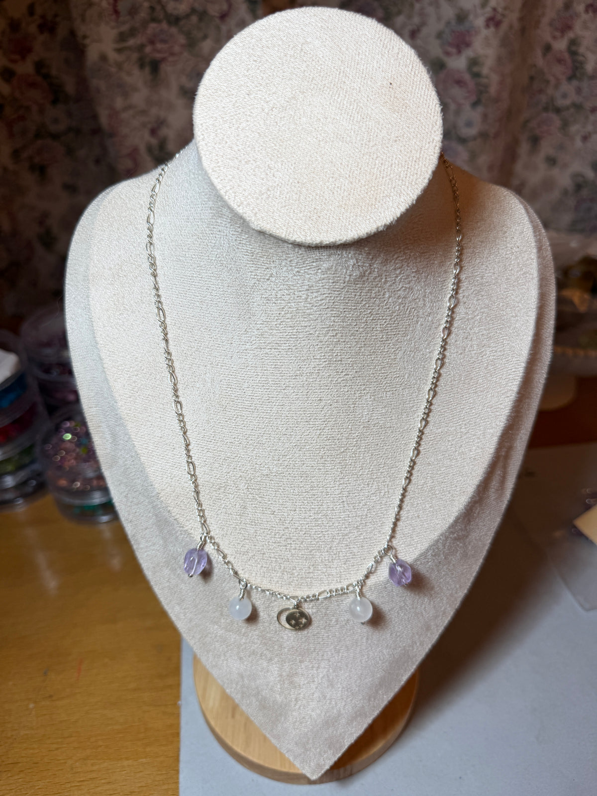 Amethyst Rainbow Moonstone Charm Necklace