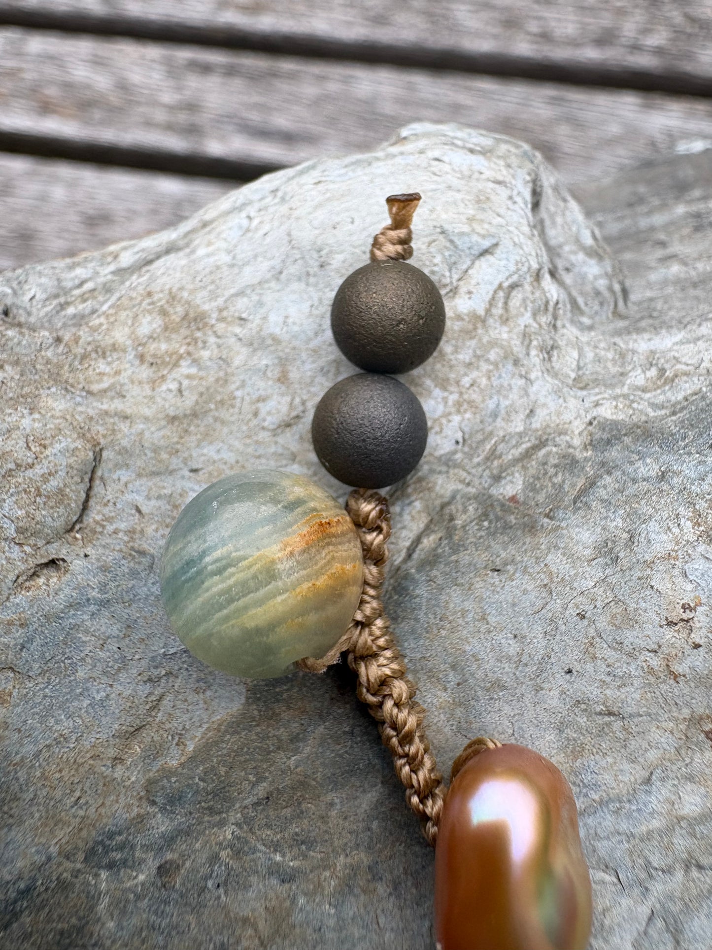 Blue Calcite Druzy and bronze pearl bracelet