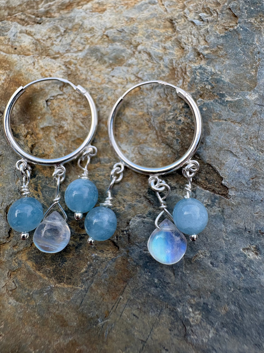Moonstone and Aquamarine hoops