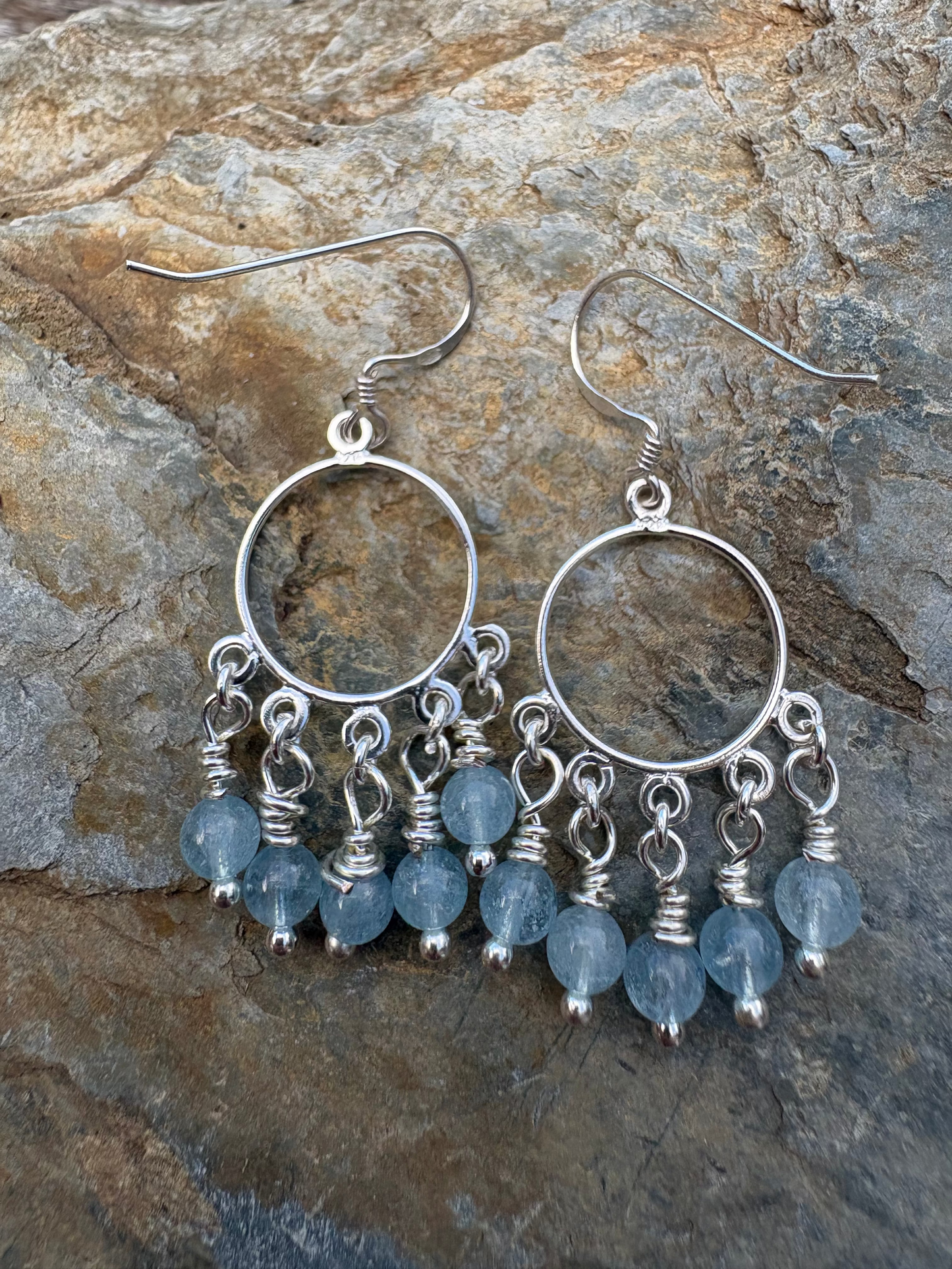 Wire wrapped Aquamarine chandellier earrings