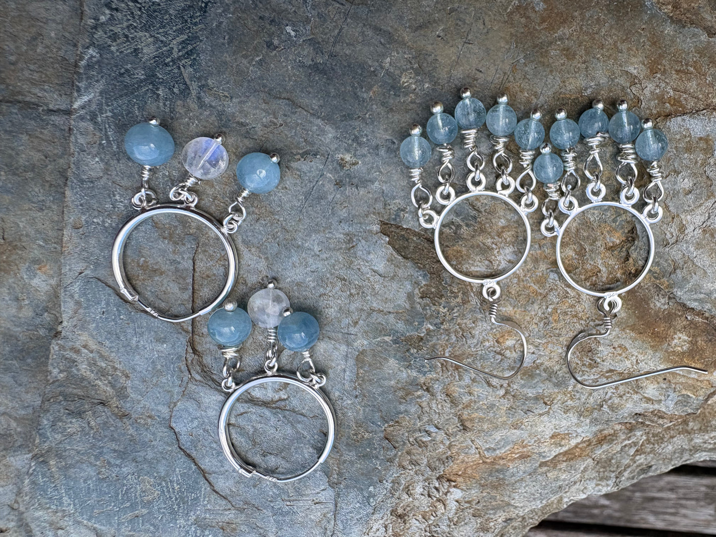 Wire wrapped Aquamarine chandellier earrings