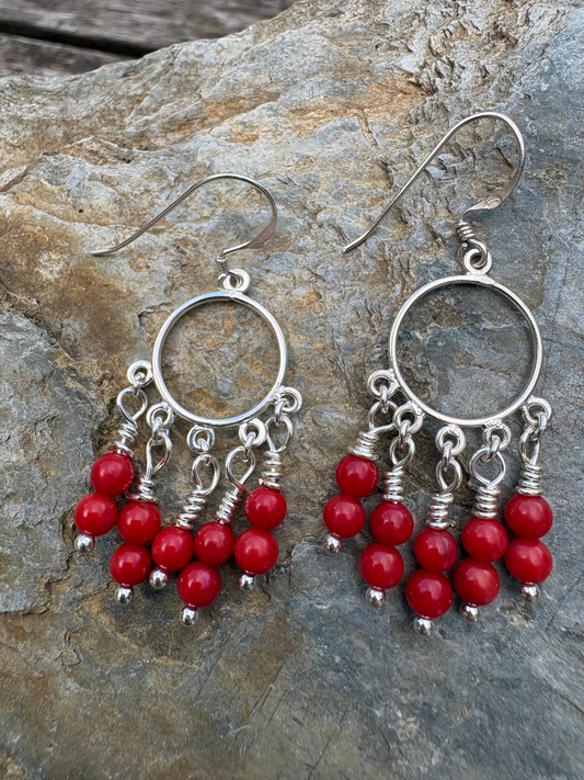 Red Bamboo Coral chandallier earrings
