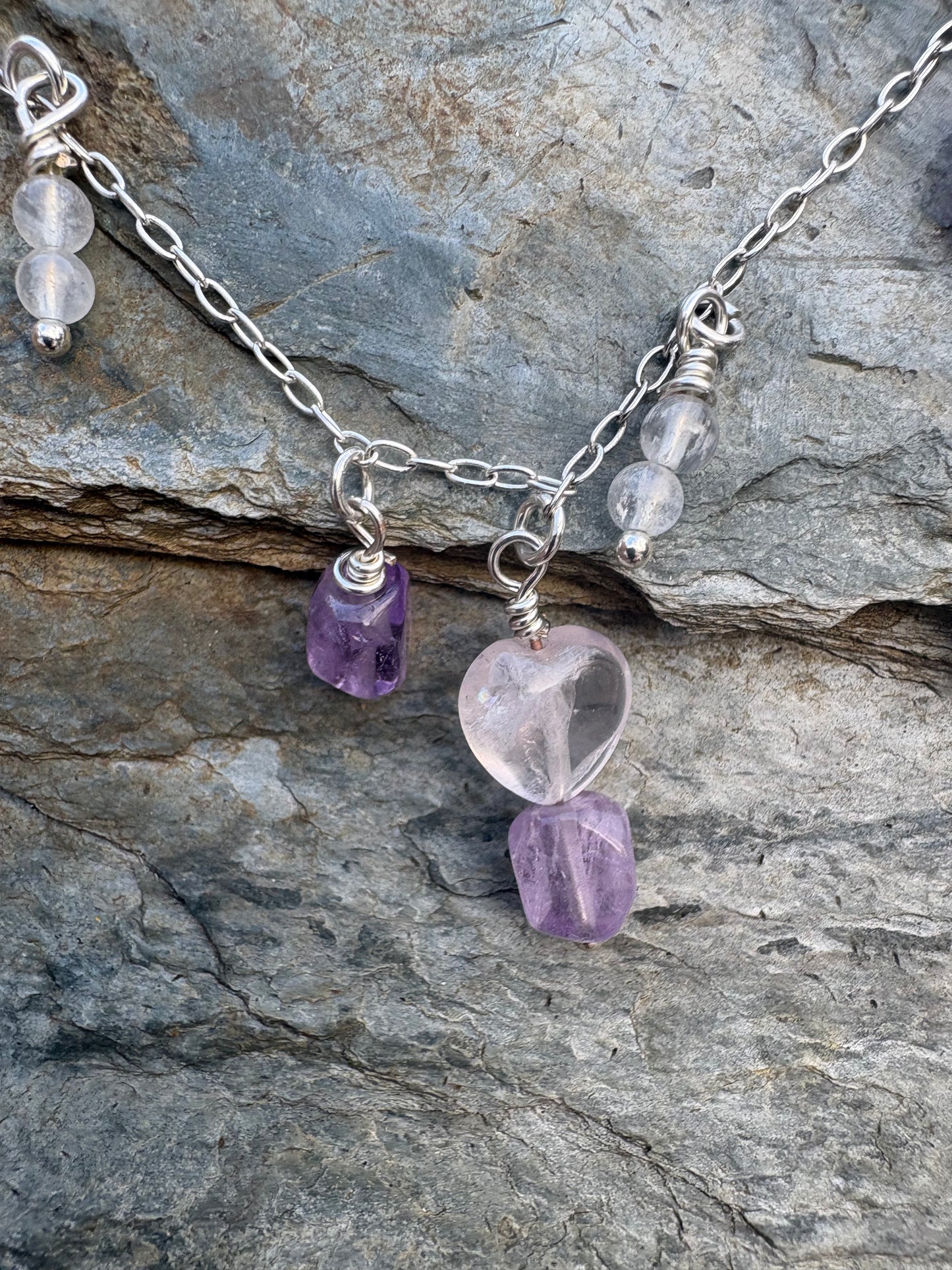 Moonstone and Strawberry quartz celestial Pendent
