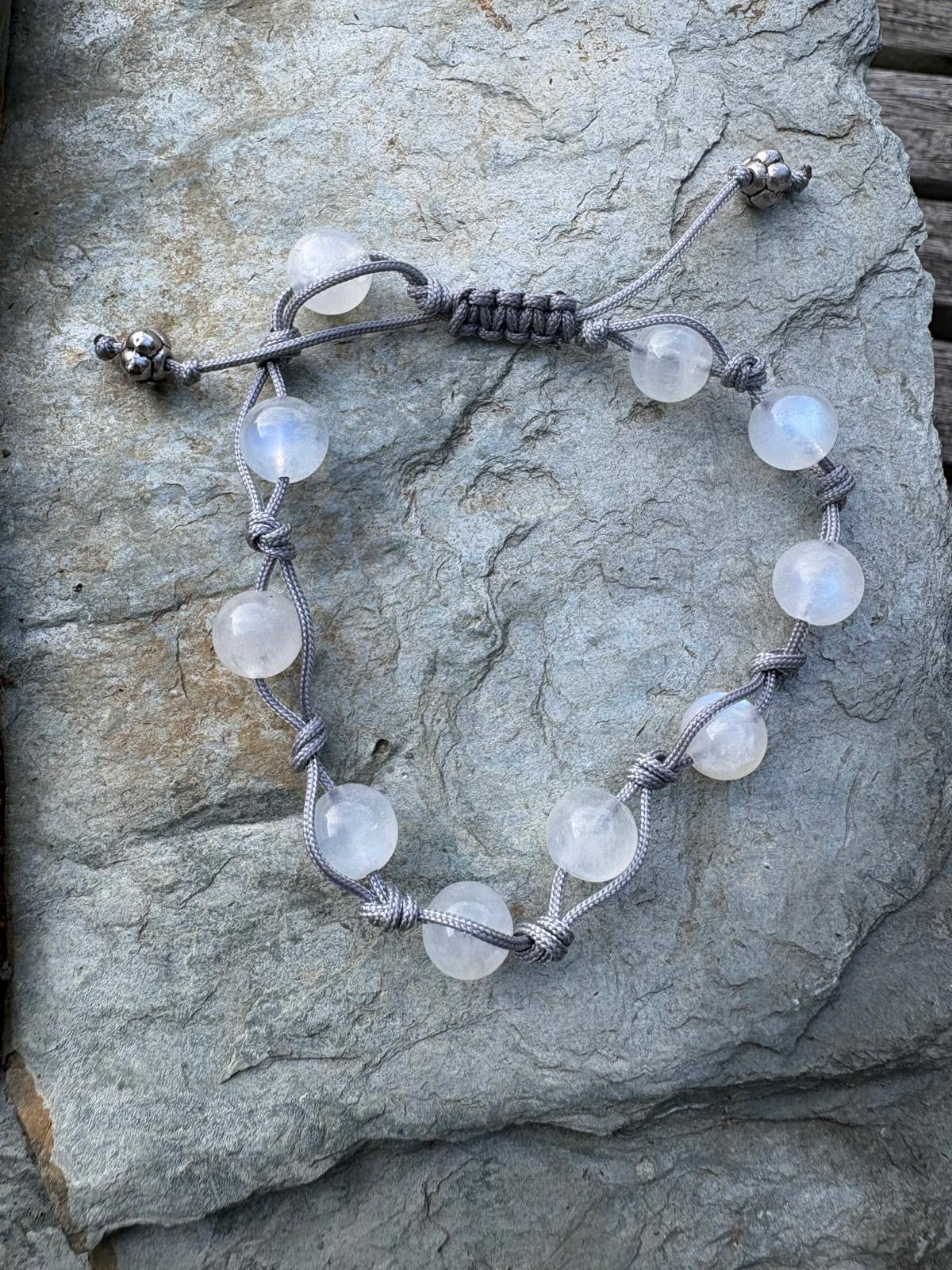 Semi Precious Rainbow Moonstone Macrame Bracelet