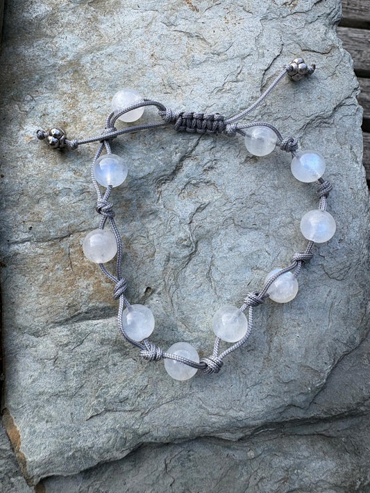 Semi Precious Rainbow Moonstone Macrame Bracelet