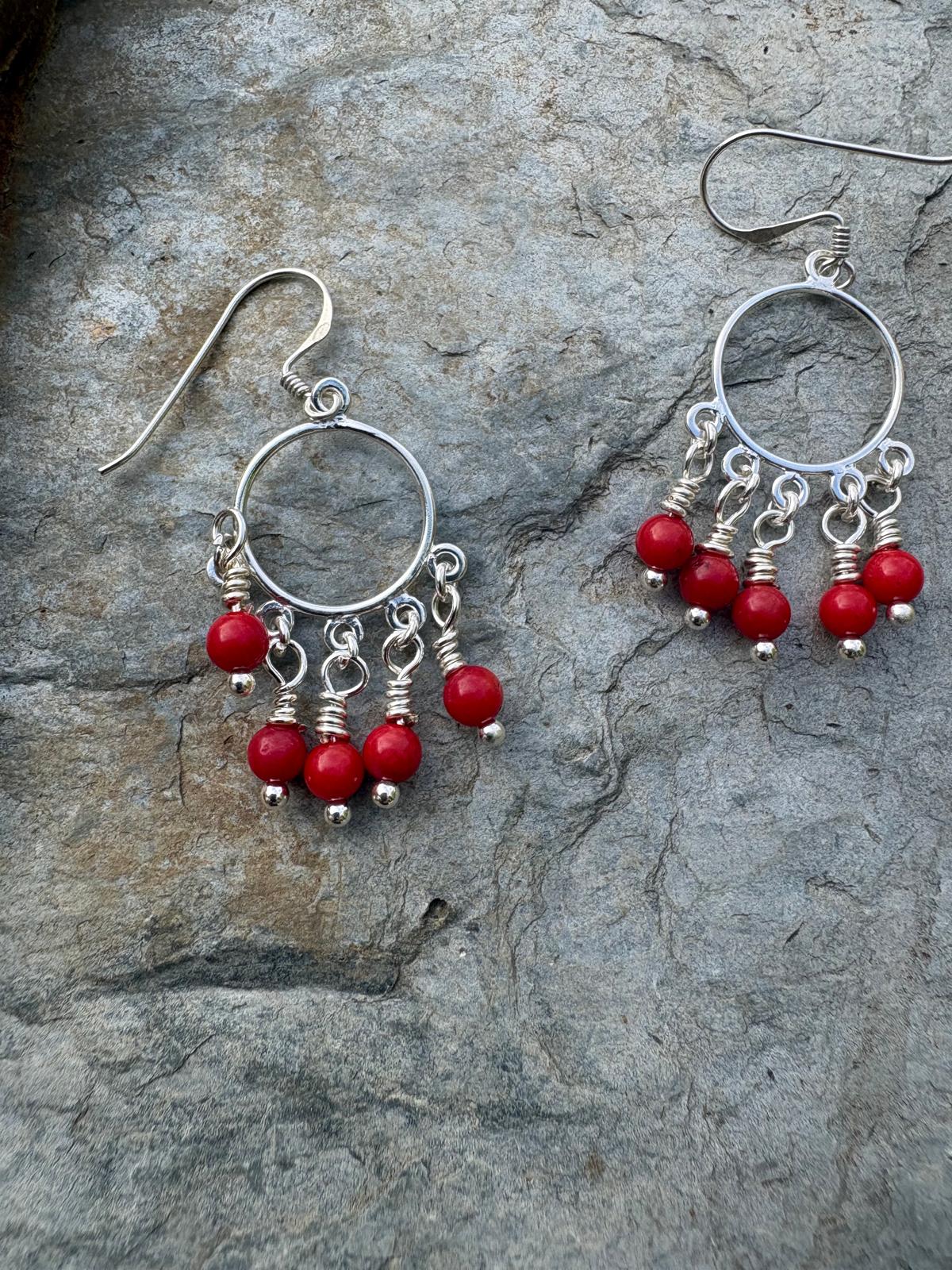 Red Bamboo Chandelier Earrings