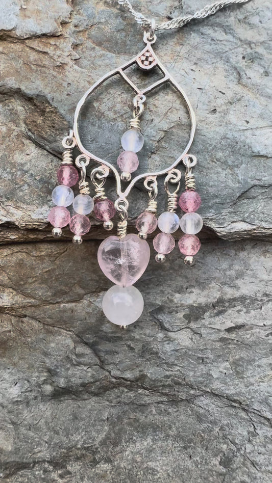 Moonstone and Strawberry quartz celestial Pendent